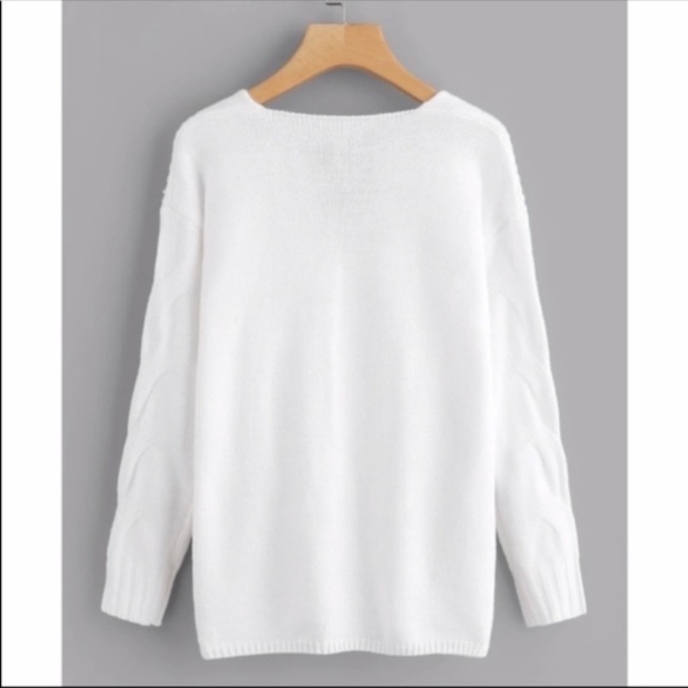 Off white fall autumn knit vneck sweater - Picture 3 of 9